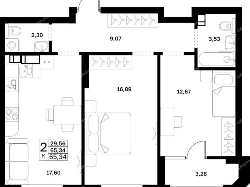 двухкомнатная квартира в границах улиц Страж Революции, Гвардейцев, 50-летия Победы, Евгения Никонова, 17