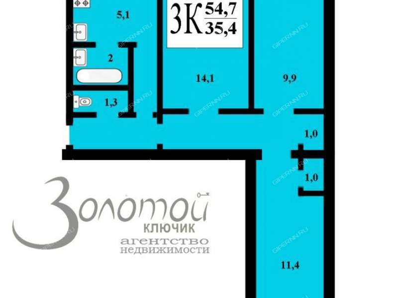 трёхкомнатная квартира на проспекте Героев дом 41
