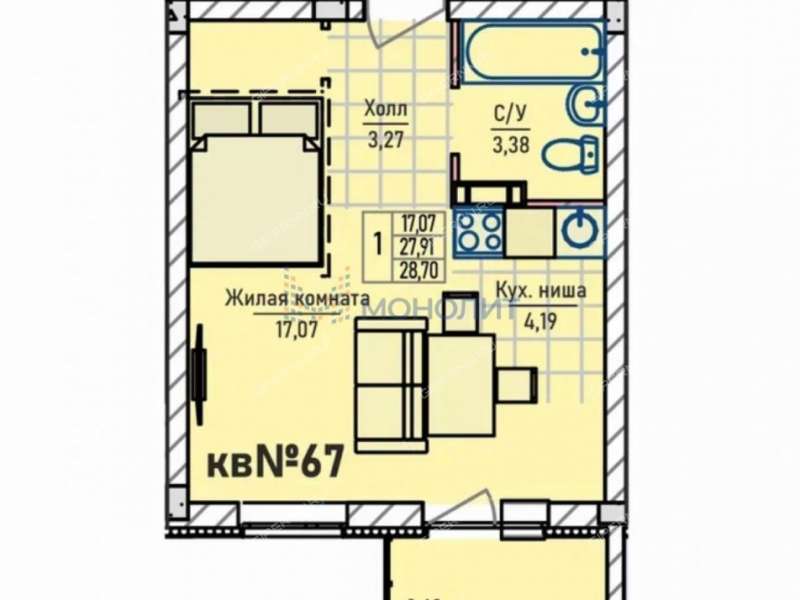 однокомнатная квартира в Инженерном проезде