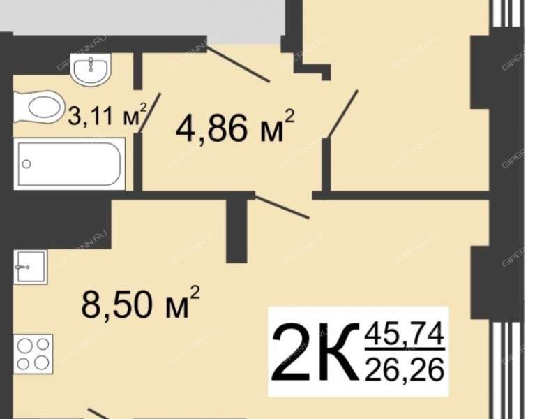 двухкомнатная квартира на улице Русская дом 7 Анкудиновка