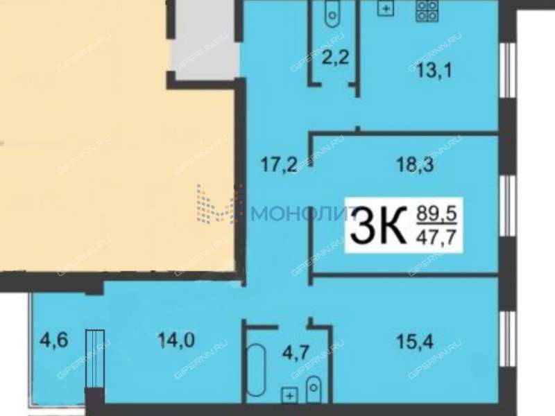 трёхкомнатная квартира на проспекте Октября дом 25