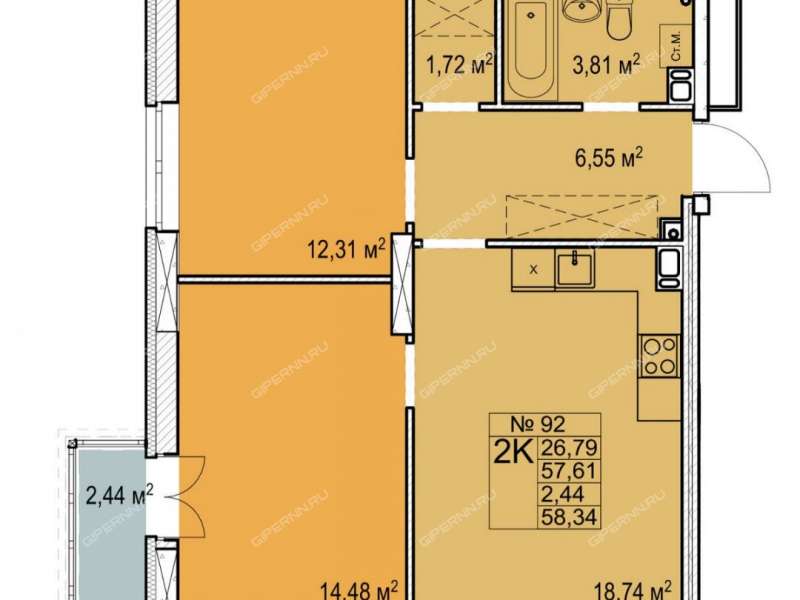 двухкомнатная квартира в новостройке на улице 50-летия Победы